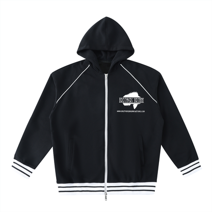 Striped Trim Zip-Up Hoodie