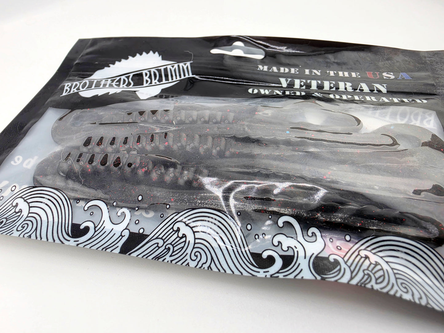 6in ribbion tail worm-black w red flake
