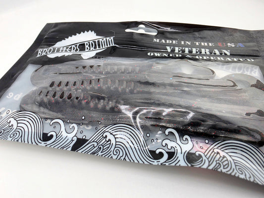 6in ribbion tail worm-black w red flake