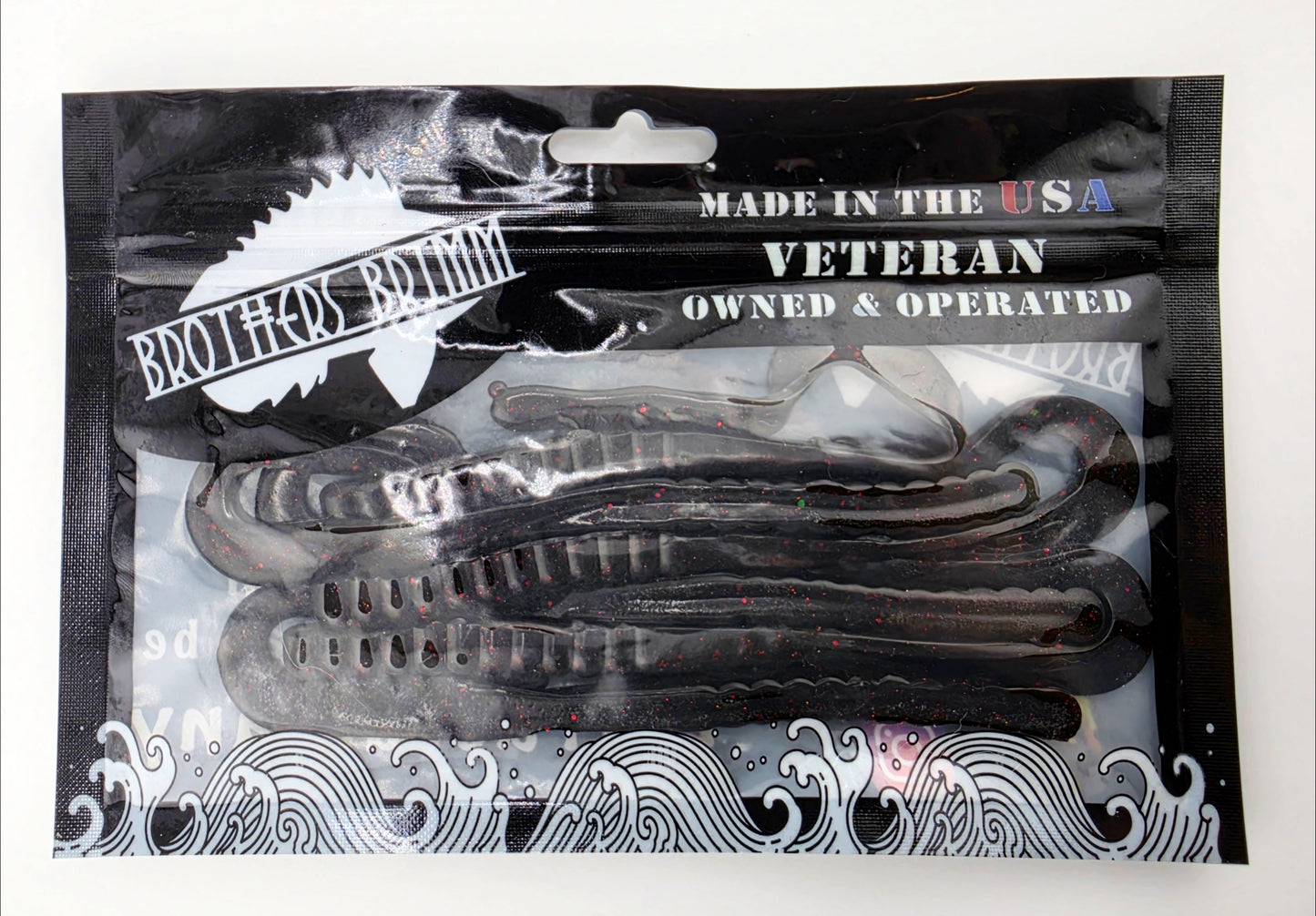 6in ribbion tail worm-black w red flake
