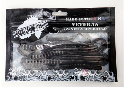 6in ribbion tail worm-black w red flake